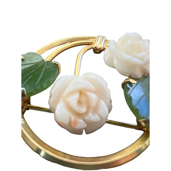 Vintage Van Dell Bojar Style Floral Brooch Etched Green Glass Leaves Prong Set - Picture 7 of 7